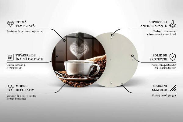 Kuchynská doska veľká zo skla Káva a šálka