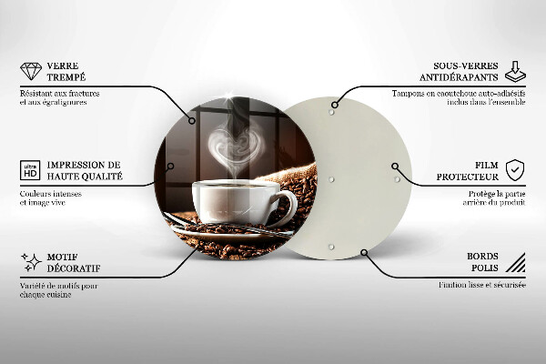 Kuchynská doska veľká zo skla Káva a šálka