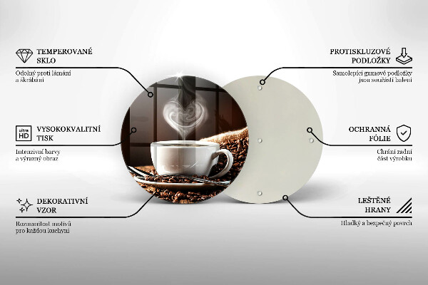 Kuchynská doska veľká zo skla Káva a šálka