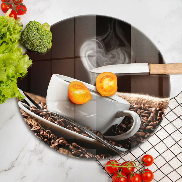 Kuchynská doska veľká zo skla Káva a šálka