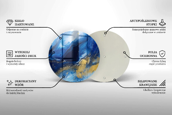 Kuchynská doska veľká zo skla Modrý mramor a zlato