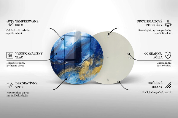 Kuchynská doska veľká zo skla Modrý mramor a zlato