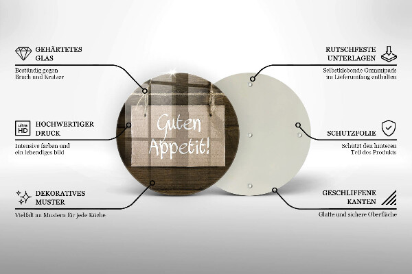 Kuchynská doska zo skla Nápis Guten Apetit na doskách