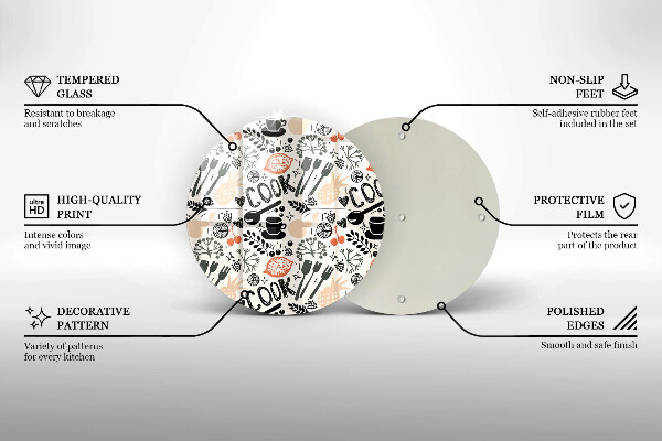 Kuchynská doska zo skla Kreslený kuchynský motív