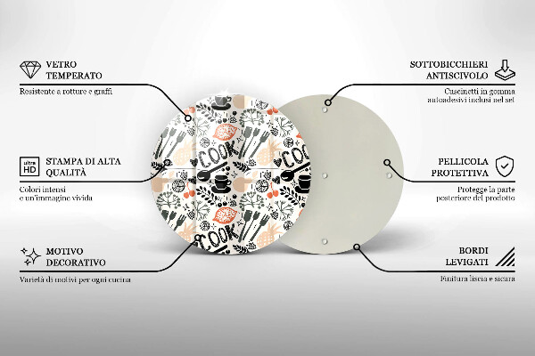 Kuchynská doska zo skla Kreslený kuchynský motív