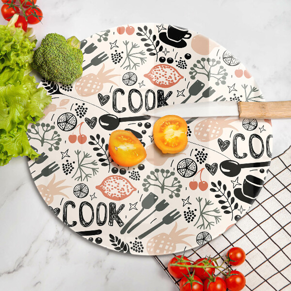 Kuchynská doska zo skla Kreslený kuchynský motív