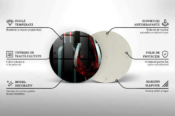 Kuchynská doska veľká zo skla Fľaša vína a pohár