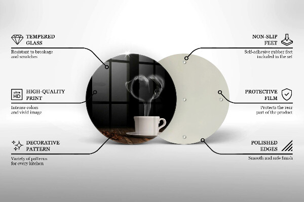 Kuchynská doska zo skla Srdce šálky kávy