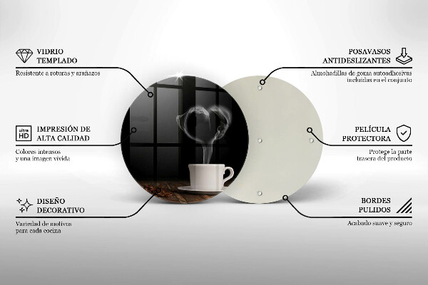 Kuchynská doska zo skla Srdce šálky kávy