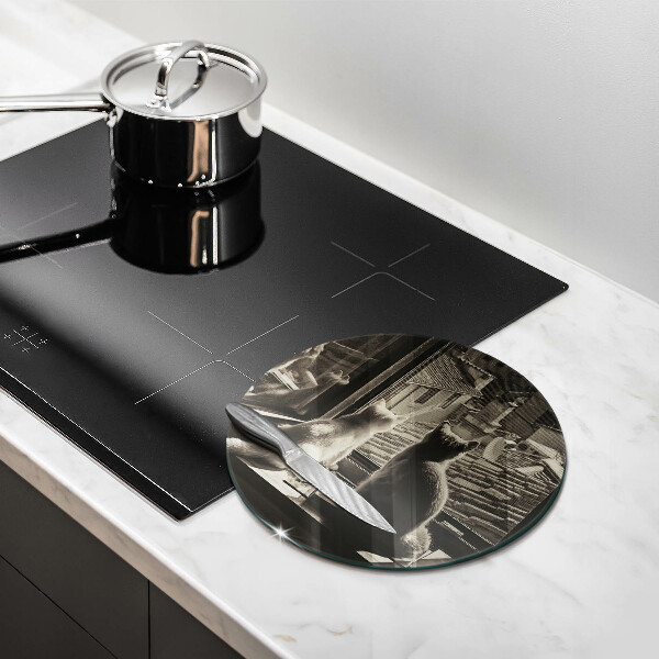 Kuchynská doska zo skla Mesto mačky a okno