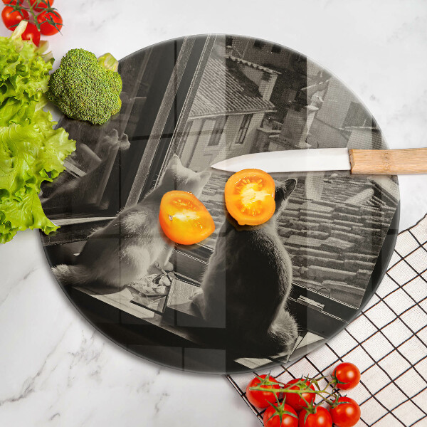 Kuchynská doska zo skla Mesto mačky a okno