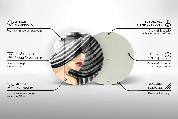 Kuchynská doska zo skla Žena v klobúku