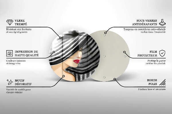 Kuchynská doska zo skla Žena v klobúku