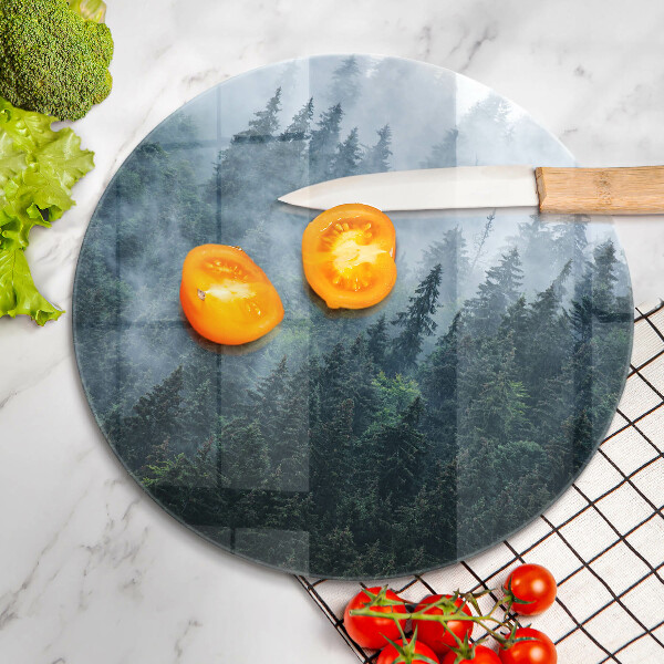 Kuchynská doska veľká zo skla Lesné stromy a hmla