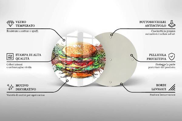 Kuchynská doska zo skla Kresba hamburgera