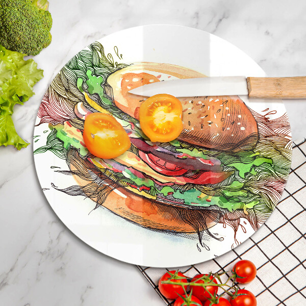 Kuchynská doska zo skla Kresba hamburgera