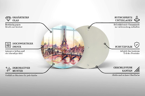Kuchynská doska zo skla Krajina Parížskej Eiffelovej veže
