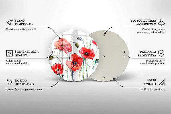 Kuchynská doska zo skla Červené kvety maku