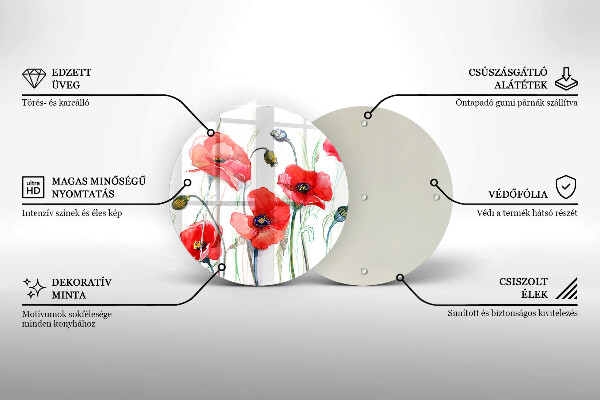 Kuchynská doska zo skla Červené kvety maku