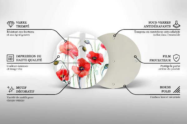 Kuchynská doska zo skla Červené kvety maku