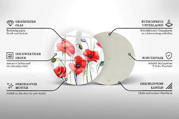 Kuchynská doska zo skla Červené kvety maku