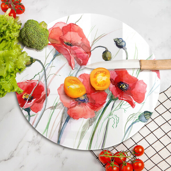 Kuchynská doska zo skla Červené kvety maku