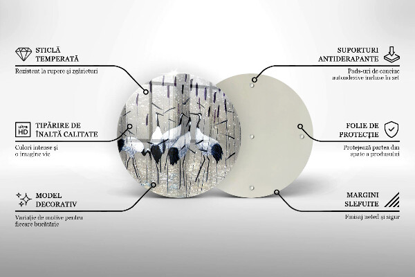 Kuchynská doska veľká zo skla Japonské žeriavy