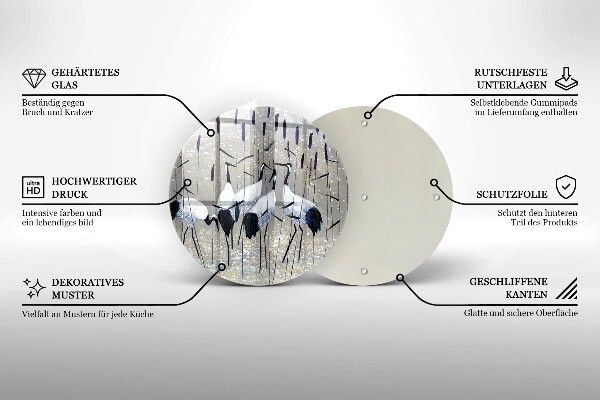 Kuchynská doska veľká zo skla Japonské žeriavy