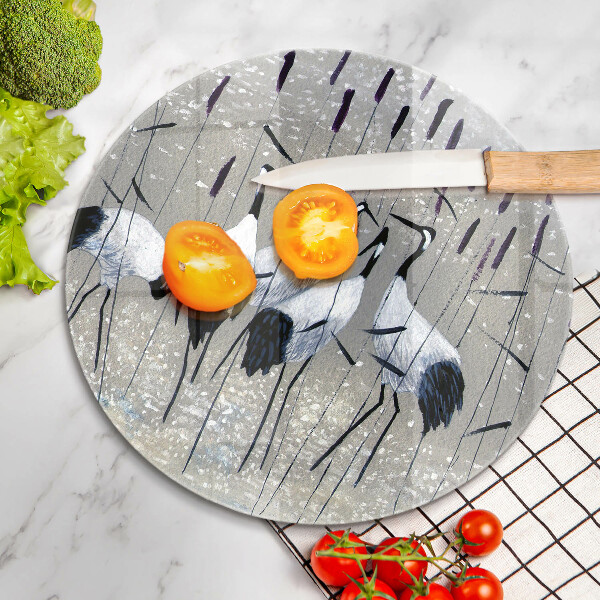 Kuchynská doska veľká zo skla Japonské žeriavy