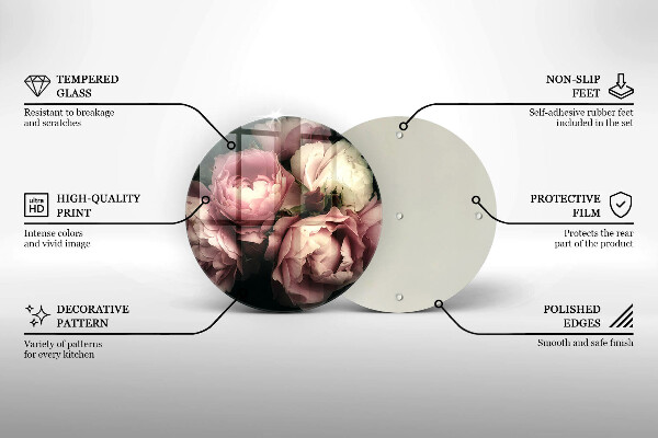 Kuchynská doska veľká zo skla Kvety pivonky