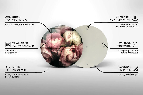 Kuchynská doska veľká zo skla Kvety pivonky