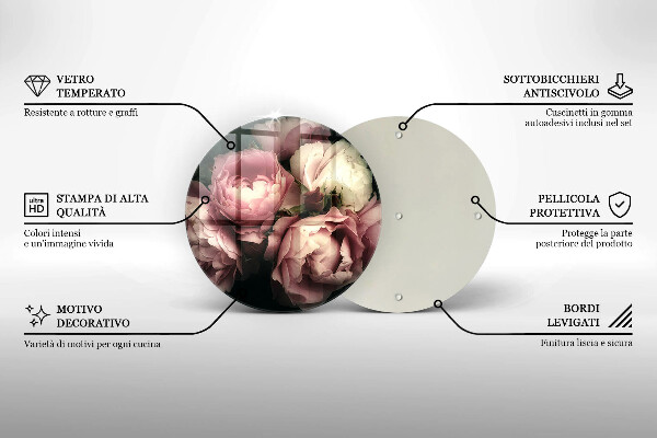 Kuchynská doska veľká zo skla Kvety pivonky
