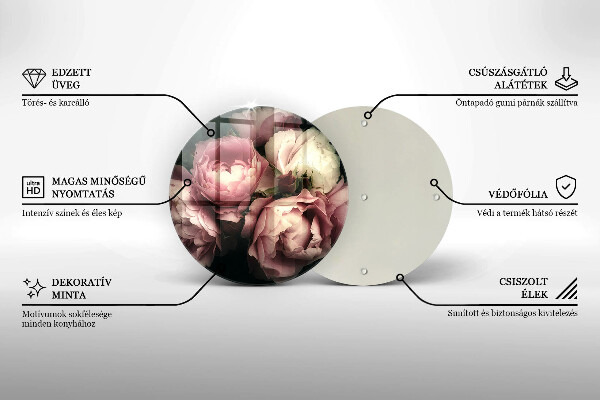 Kuchynská doska veľká zo skla Kvety pivonky