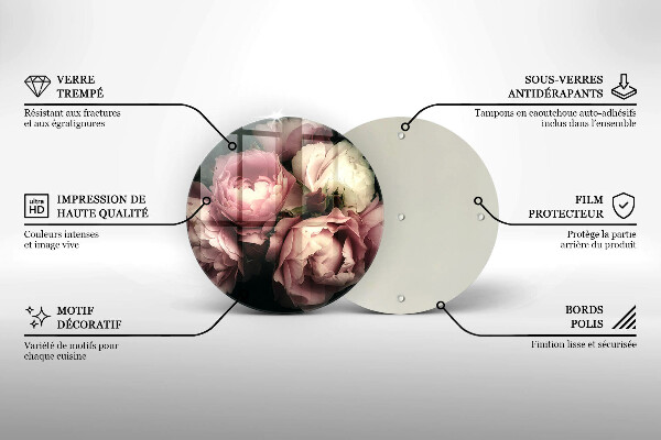 Kuchynská doska veľká zo skla Kvety pivonky