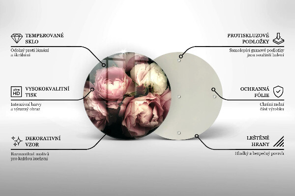 Kuchynská doska veľká zo skla Kvety pivonky