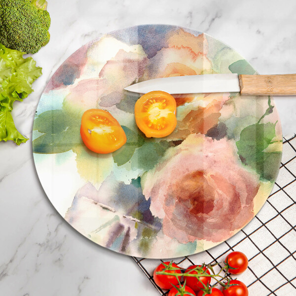 Kuchynská doska veľká zo skla Maľované kvety