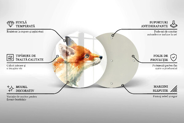 Kuchynská doska veľká zo skla Maľovaná líška