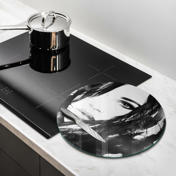Kuchynská doska veľká zo skla Ženská tvár