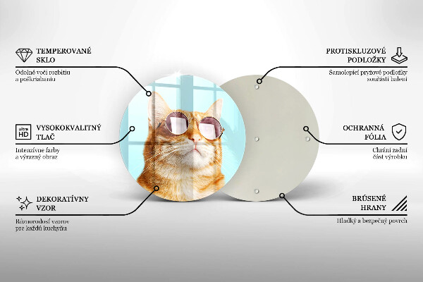 Kuchynská doska veľká zo skla Červená mačka s okuliarmi