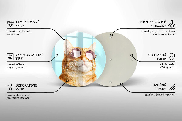 Kuchynská doska veľká zo skla Červená mačka s okuliarmi