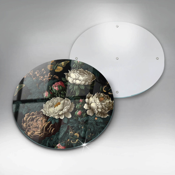 Kuchynská doska veľká zo skla Vintage kvety pivonky