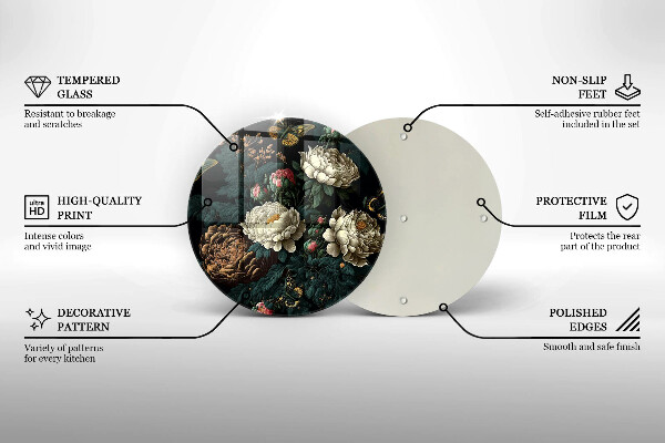 Kuchynská doska veľká zo skla Vintage kvety pivonky