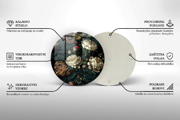 Kuchynská doska veľká zo skla Vintage kvety pivonky