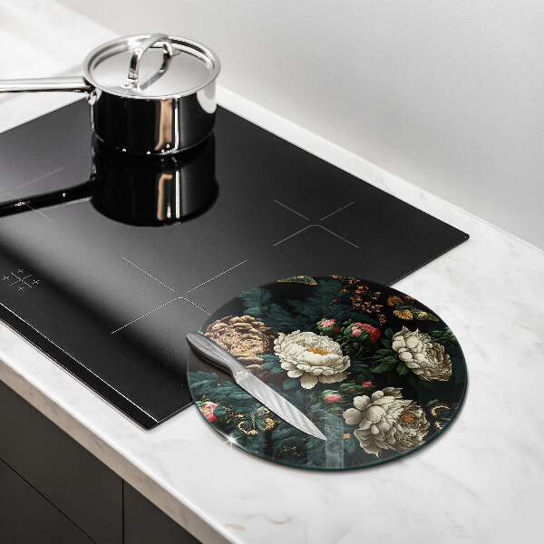 Kuchynská doska veľká zo skla Vintage kvety pivonky