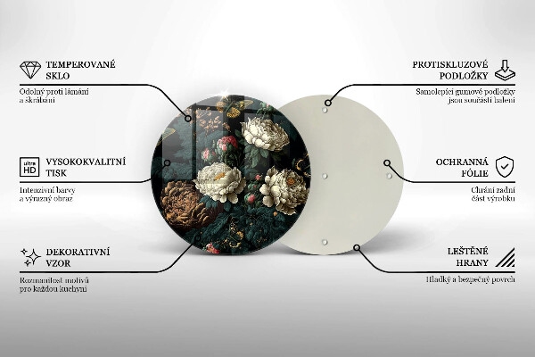 Kuchynská doska veľká zo skla Vintage kvety pivonky