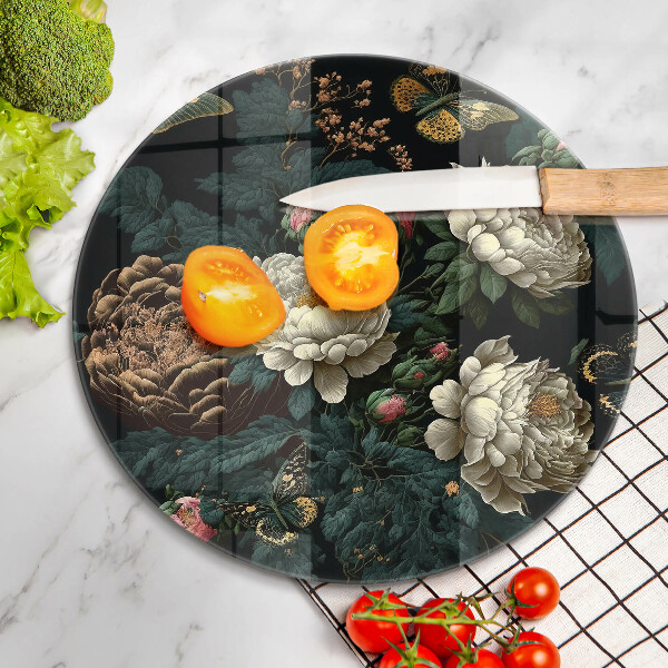 Kuchynská doska veľká zo skla Vintage kvety pivonky