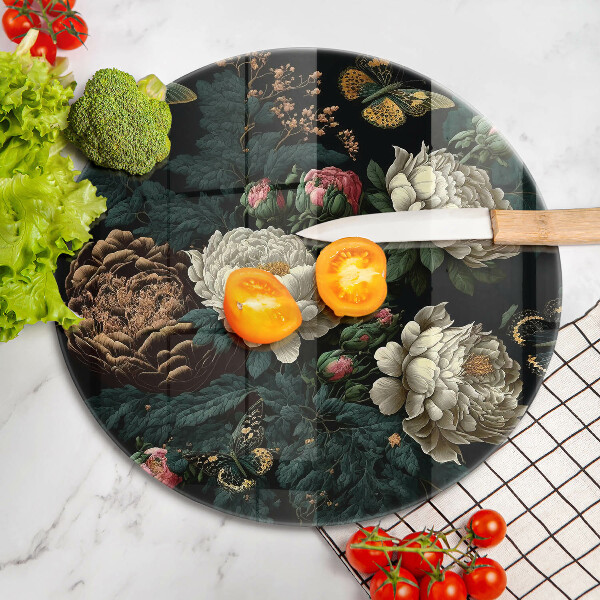 Kuchynská doska veľká zo skla Vintage kvety pivonky