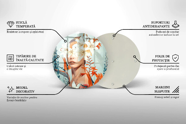 Kuchynská doska veľká zo skla Žena v kvetoch