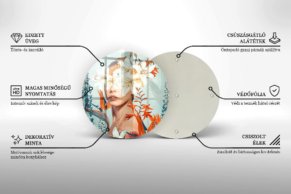 Kuchynská doska veľká zo skla Žena v kvetoch