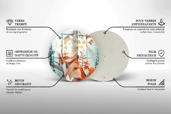 Kuchynská doska veľká zo skla Žena v kvetoch